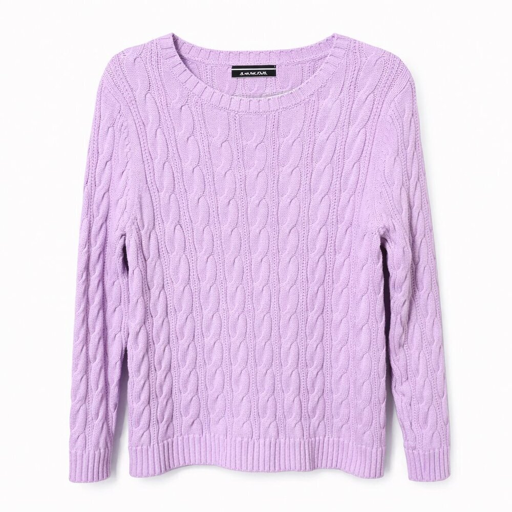 Lands’ End Women’s Lilac Cable Knit Sweater Size Large | Classic Cotton Crewneck